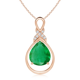 12x10mm AA Emerald Infinity Pendant with Diamond 'X' Motif in Rose Gold
