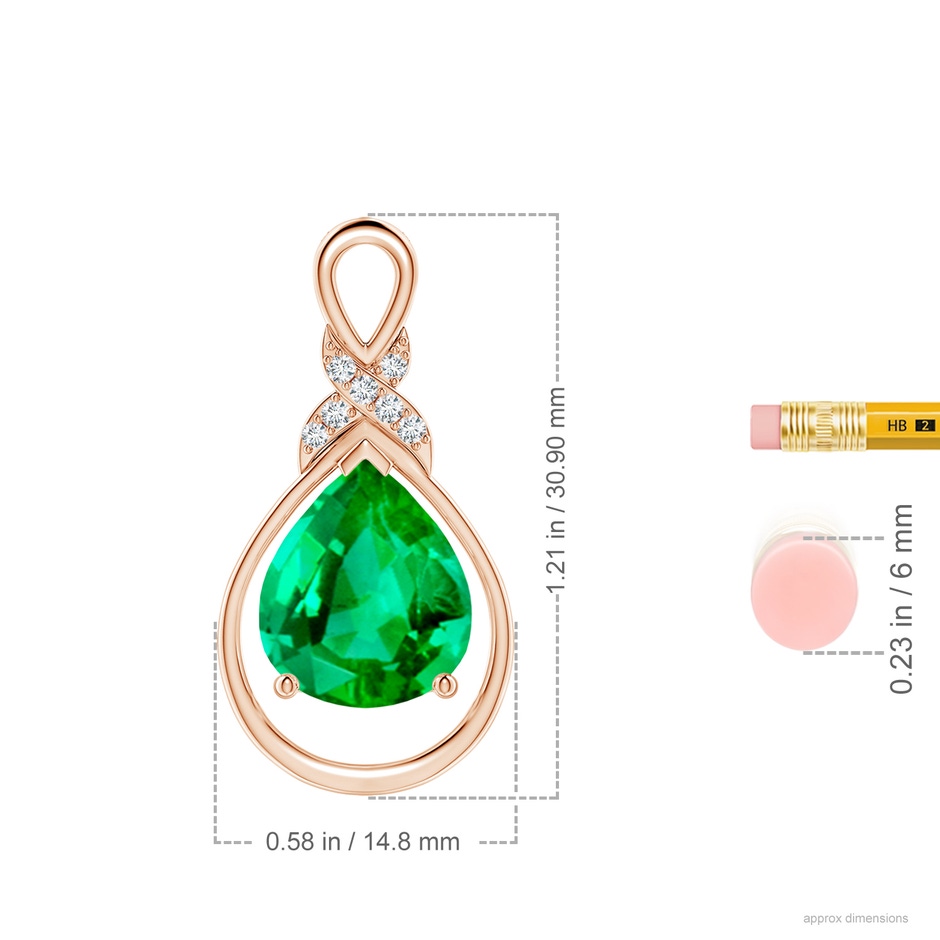 12x10mm AAA Emerald Infinity Pendant with Diamond 'X' Motif in 18K Rose Gold ruler