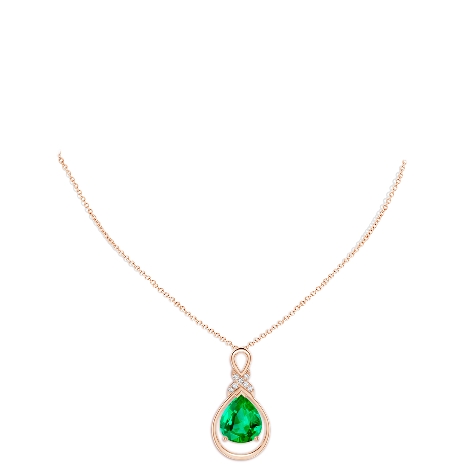 12x10mm AAA Emerald Infinity Pendant with Diamond 'X' Motif in 18K Rose Gold pen