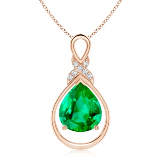 12x10mm AAA Emerald Infinity Pendant with Diamond 'X' Motif in Rose Gold