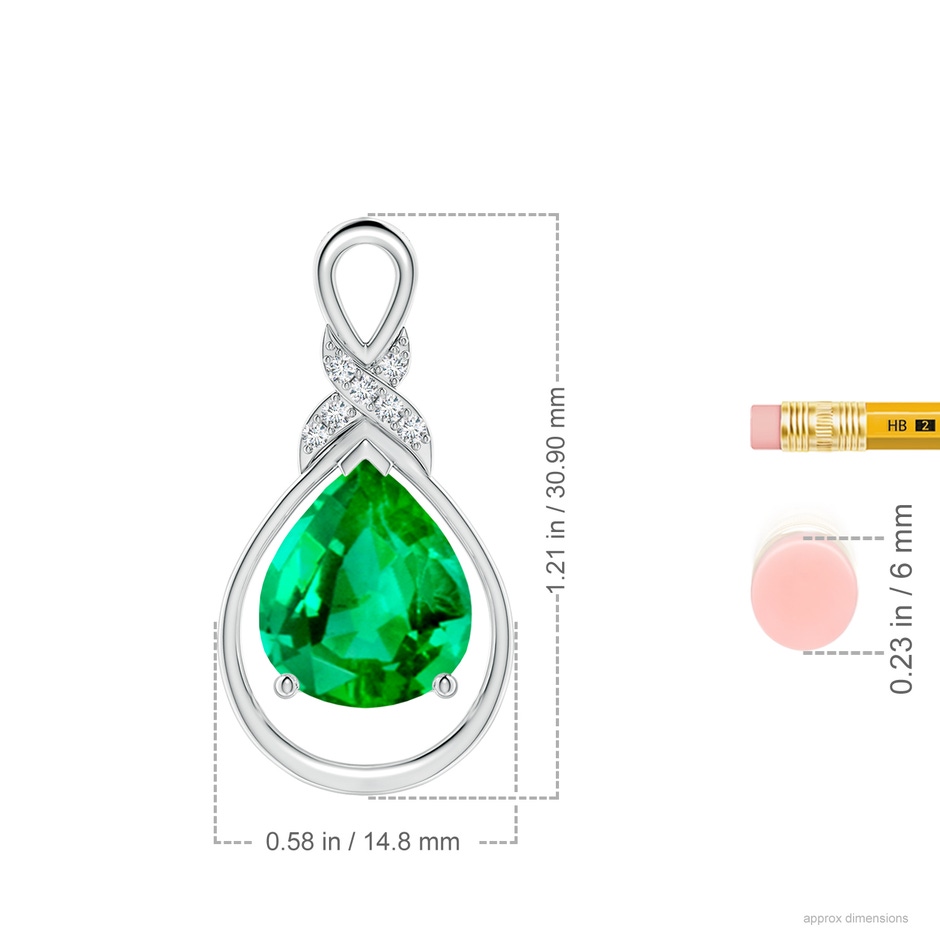 12x10mm AAA Emerald Infinity Pendant with Diamond 'X' Motif in S999 Silver ruler