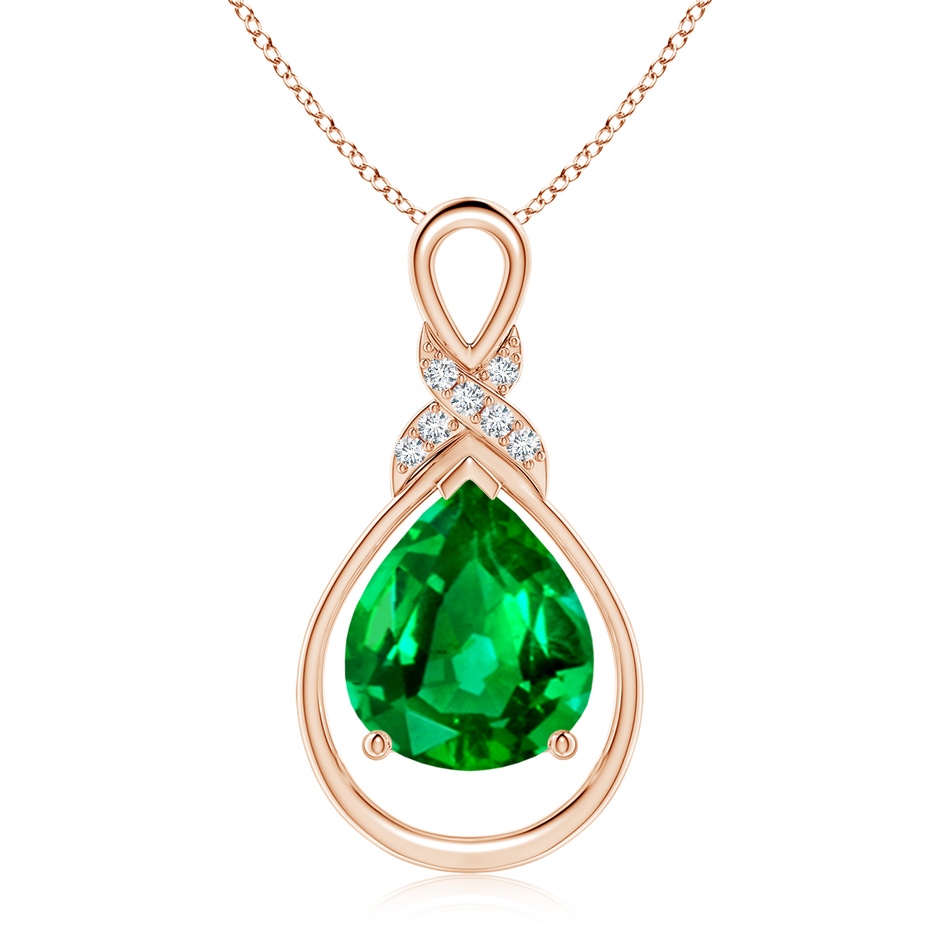 12x10mm AAAA Emerald Infinity Pendant with Diamond 'X' Motif in 18K Rose Gold 