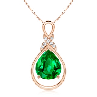 12x10mm AAAA Emerald Infinity Pendant with Diamond 'X' Motif in Rose Gold
