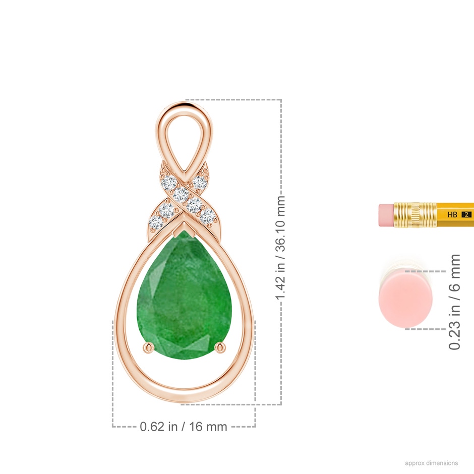 14x10mm A Emerald Infinity Pendant with Diamond 'X' Motif in 18K Rose Gold ruler