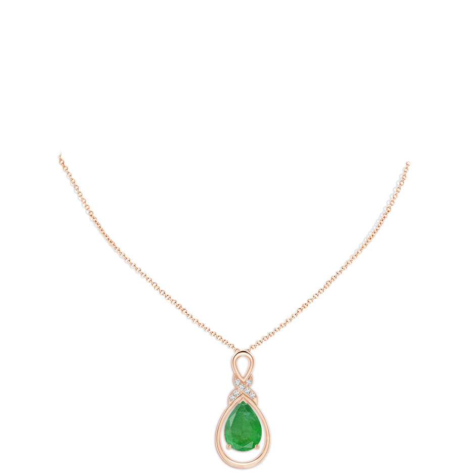 14x10mm A Emerald Infinity Pendant with Diamond 'X' Motif in 18K Rose Gold pen