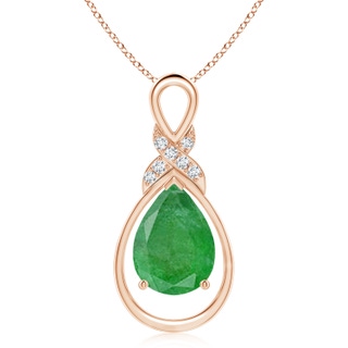 14x10mm A Emerald Infinity Pendant with Diamond 'X' Motif in 9K Rose Gold