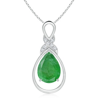 14x10mm A Emerald Infinity Pendant with Diamond 'X' Motif in S999 Silver