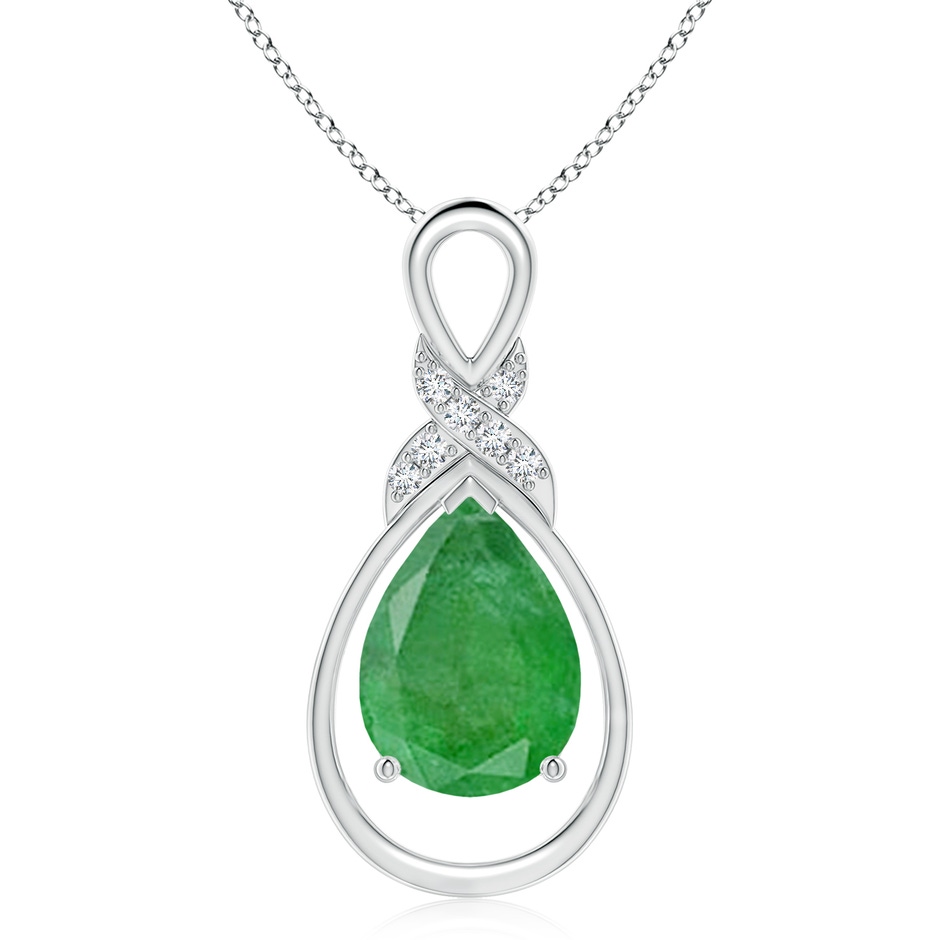 14x10mm A Emerald Infinity Pendant with Diamond 'X' Motif in S999 Silver 