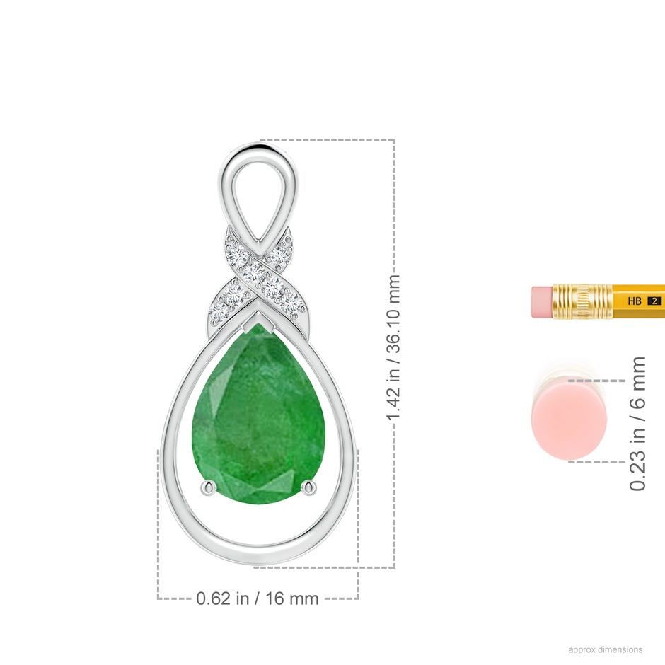 14x10mm A Emerald Infinity Pendant with Diamond 'X' Motif in S999 Silver ruler