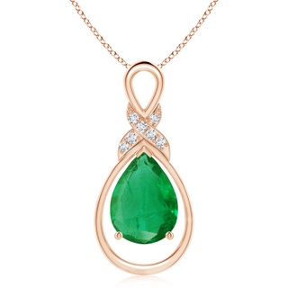 14x10mm AA Emerald Infinity Pendant with Diamond 'X' Motif in 9K Rose Gold