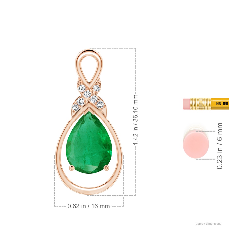 14x10mm AA Emerald Infinity Pendant with Diamond 'X' Motif in Rose Gold ruler