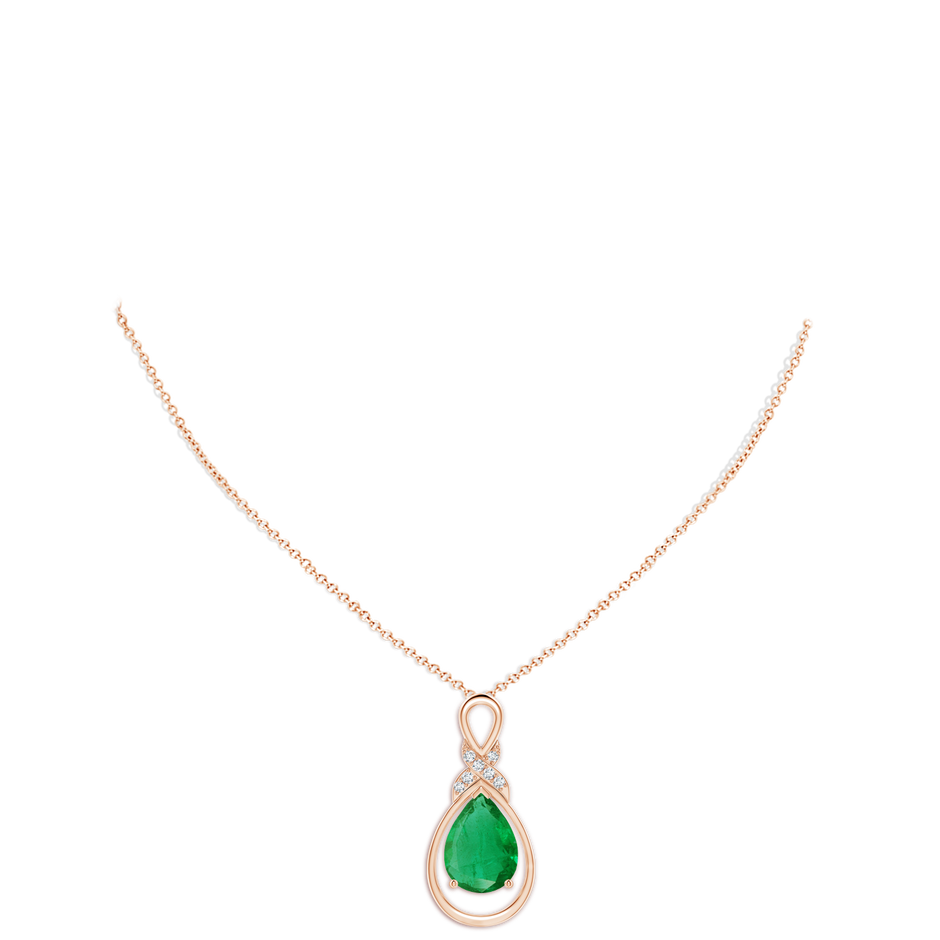 14x10mm AA Emerald Infinity Pendant with Diamond 'X' Motif in Rose Gold pen