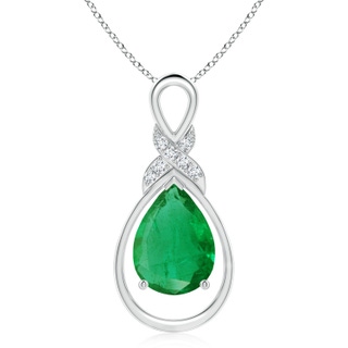 14x10mm AA Emerald Infinity Pendant with Diamond 'X' Motif in S999 Silver