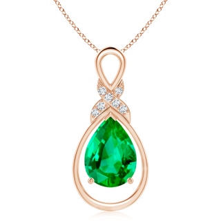 14x10mm AAA Emerald Infinity Pendant with Diamond 'X' Motif in 18K Rose Gold