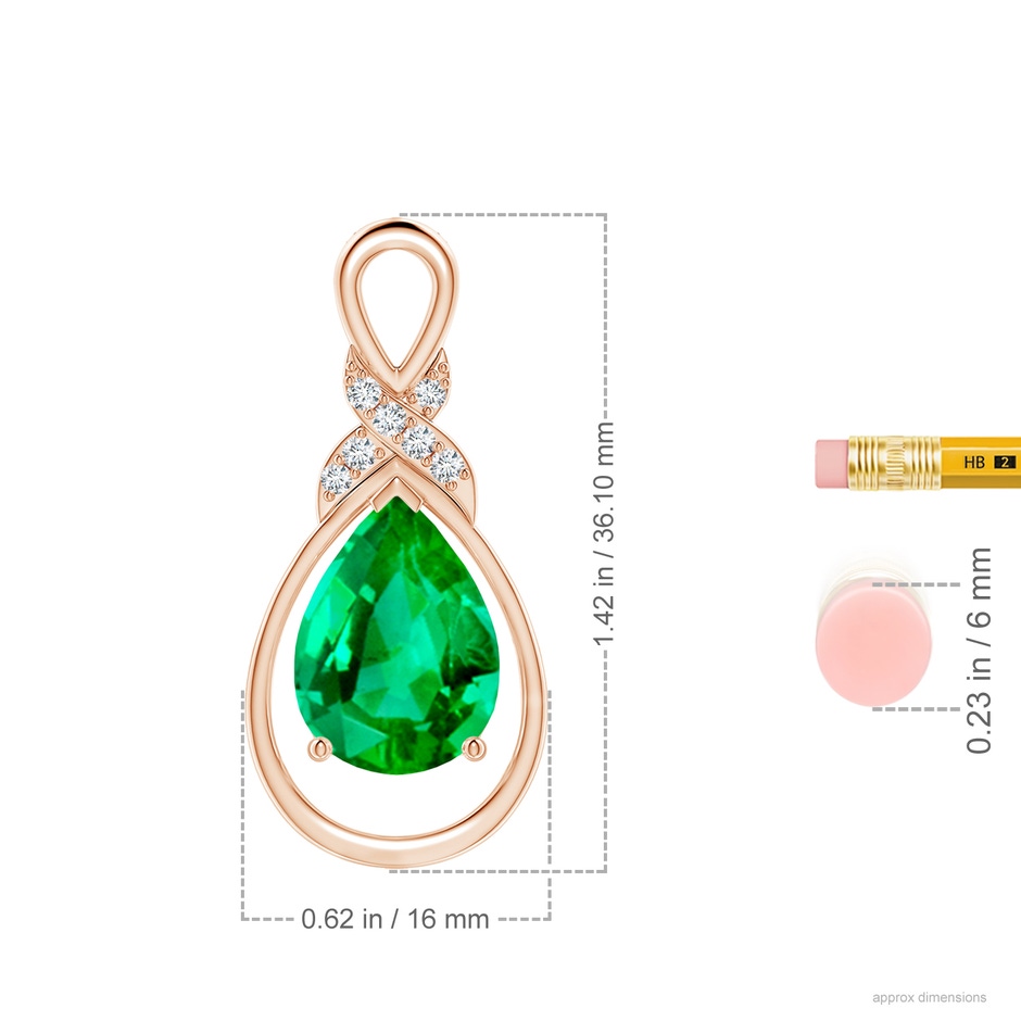 14x10mm AAA Emerald Infinity Pendant with Diamond 'X' Motif in 18K Rose Gold ruler