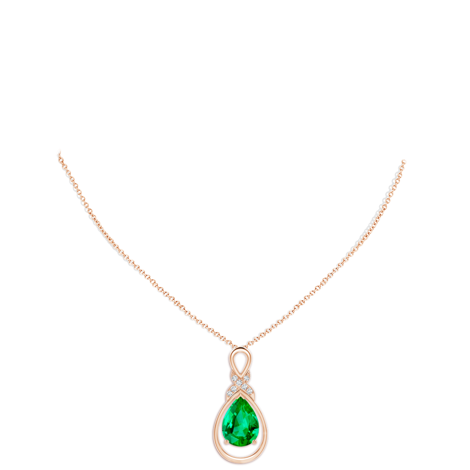 14x10mm AAA Emerald Infinity Pendant with Diamond 'X' Motif in 18K Rose Gold pen