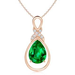 14x10mm AAAA Emerald Infinity Pendant with Diamond 'X' Motif in Rose Gold