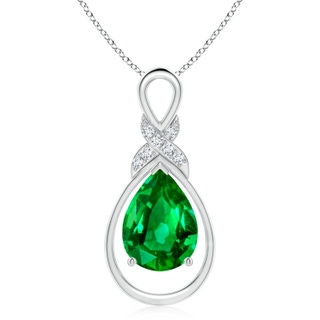14x10mm AAAA Emerald Infinity Pendant with Diamond 'X' Motif in S999 Silver