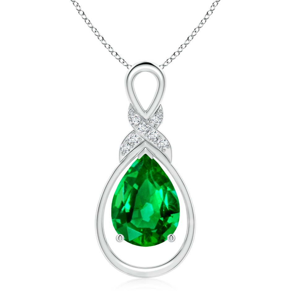 14x10mm AAAA Emerald Infinity Pendant with Diamond 'X' Motif in S999 Silver 