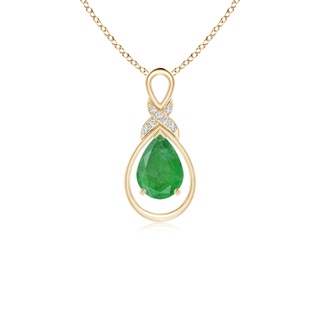 7x5mm A Emerald Infinity Pendant with Diamond 'X' Motif in 9K Yellow Gold