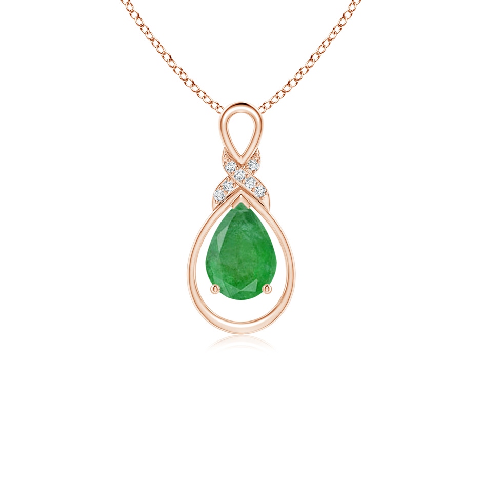 7x5mm A Emerald Infinity Pendant with Diamond 'X' Motif in Rose Gold 