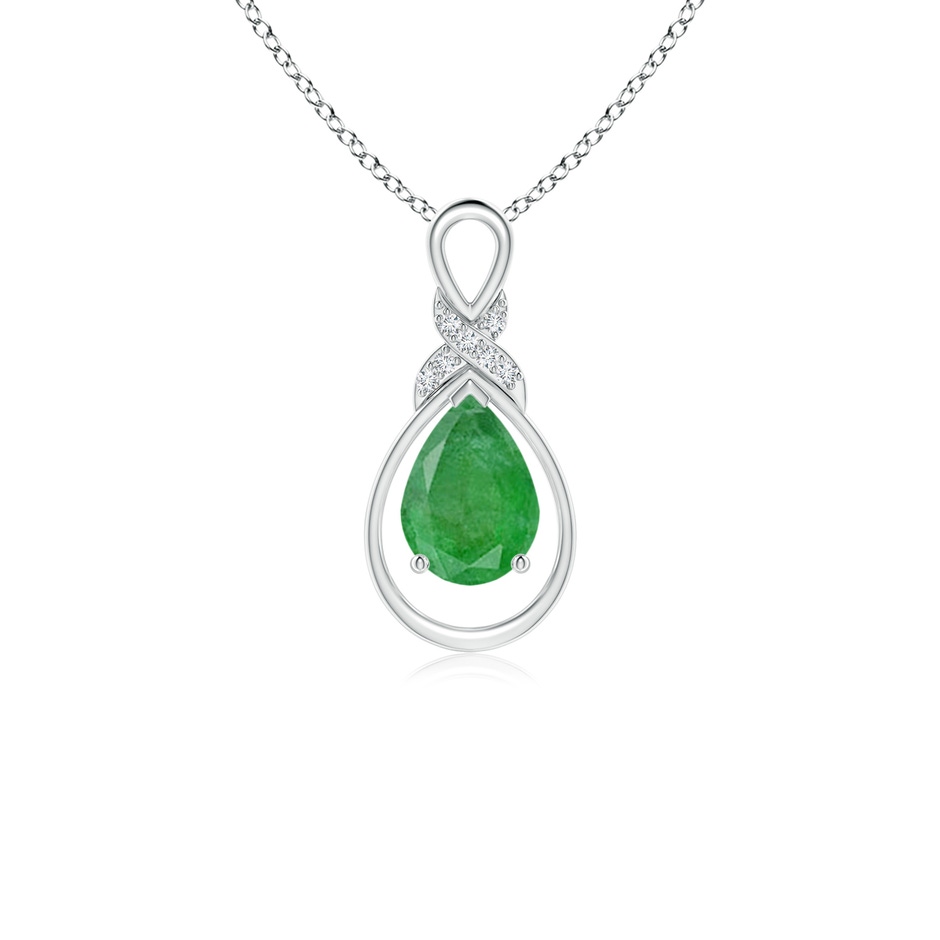 7x5mm A Emerald Infinity Pendant with Diamond 'X' Motif in S999 Silver 