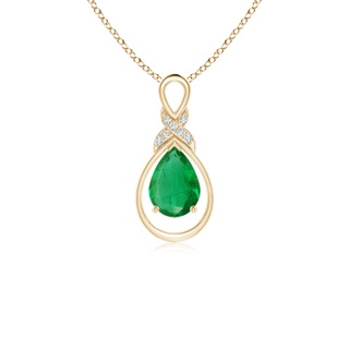 7x5mm AA Emerald Infinity Pendant with Diamond 'X' Motif in 9K Yellow Gold