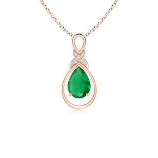 7x5mm AA Emerald Infinity Pendant with Diamond 'X' Motif in Rose Gold