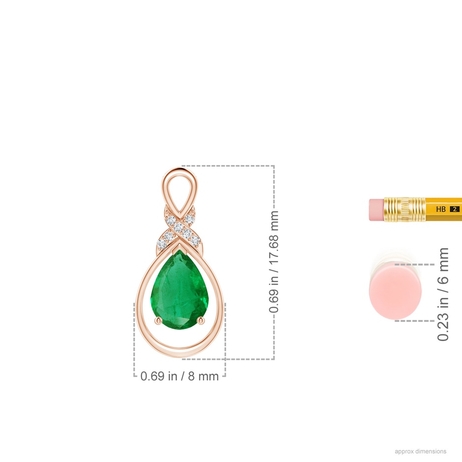 7x5mm AA Emerald Infinity Pendant with Diamond 'X' Motif in Rose Gold ruler