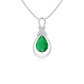 7x5mm AA Emerald Infinity Pendant with Diamond 'X' Motif in S999 Silver