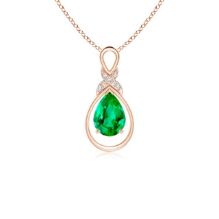 7x5mm AAA Emerald Infinity Pendant with Diamond 'X' Motif in 9K Rose Gold