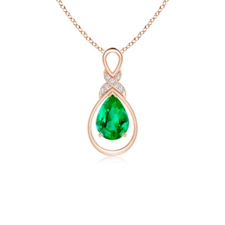 7x5mm AAA Emerald Infinity Pendant with Diamond 'X' Motif in Rose Gold