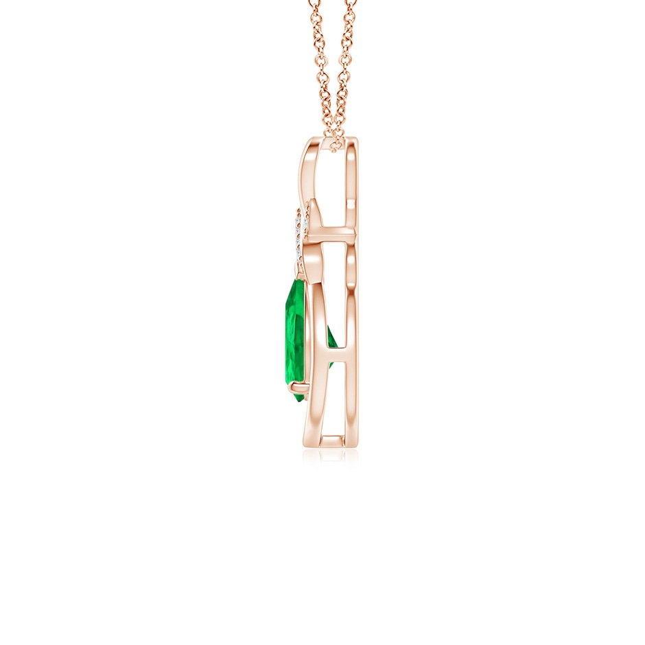 7x5mm AAA Emerald Infinity Pendant with Diamond 'X' Motif in Rose Gold side 199