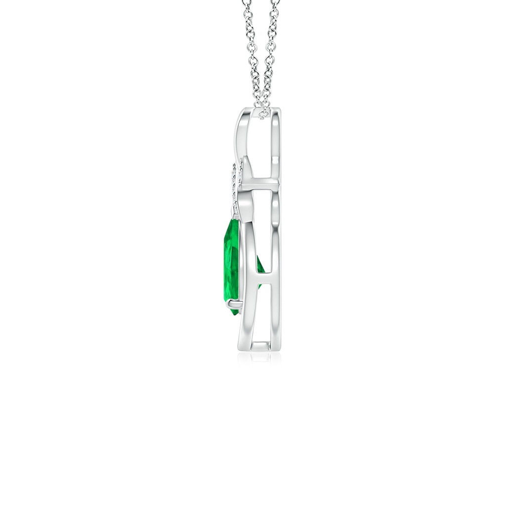 7x5mm AAA Emerald Infinity Pendant with Diamond 'X' Motif in S999 Silver Side 199