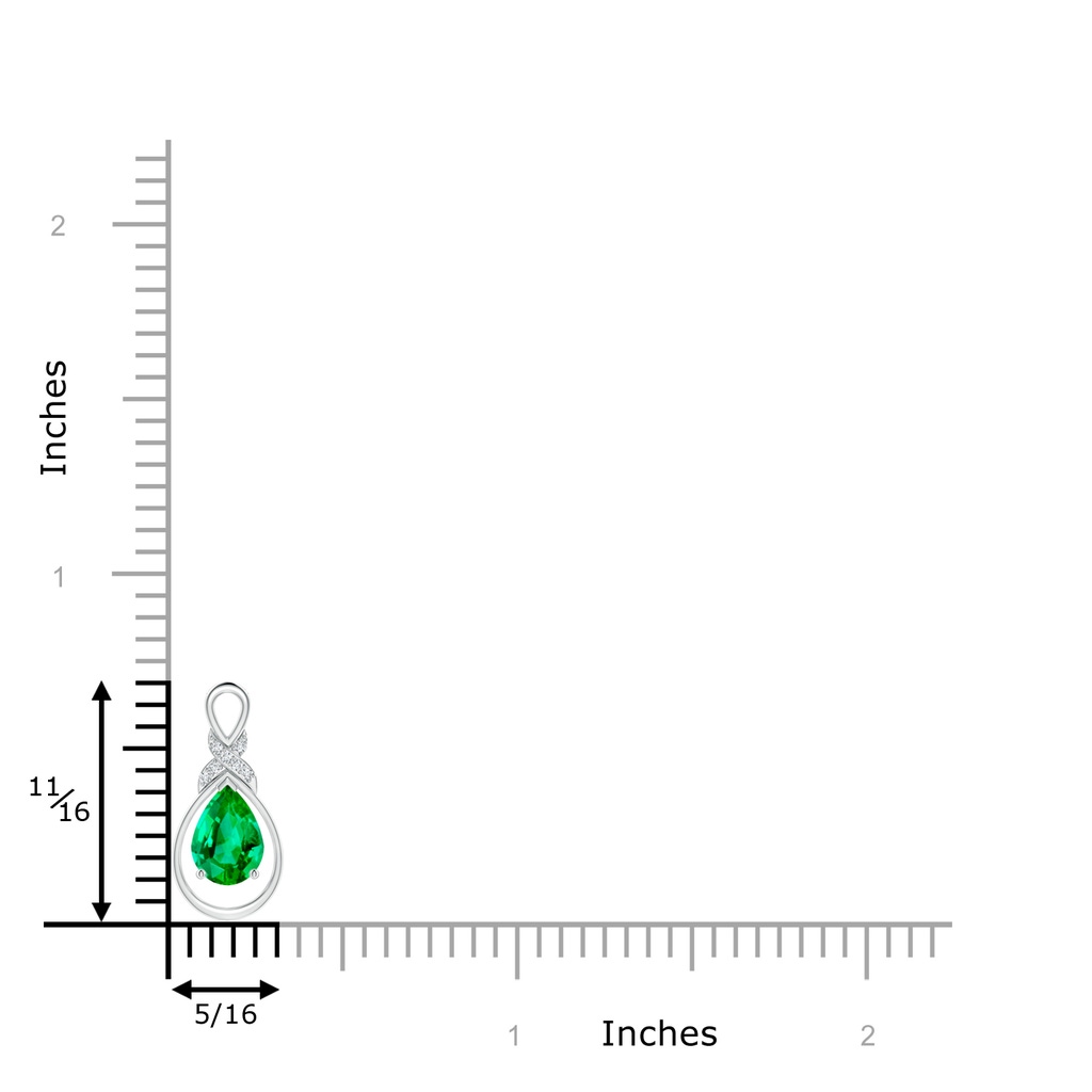 7x5mm AAA Emerald Infinity Pendant with Diamond 'X' Motif in S999 Silver ruler