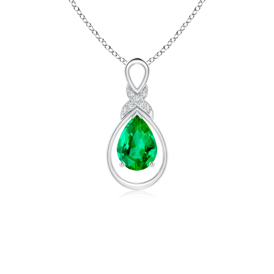 7x5mm AAA Emerald Infinity Pendant with Diamond 'X' Motif in White Gold 