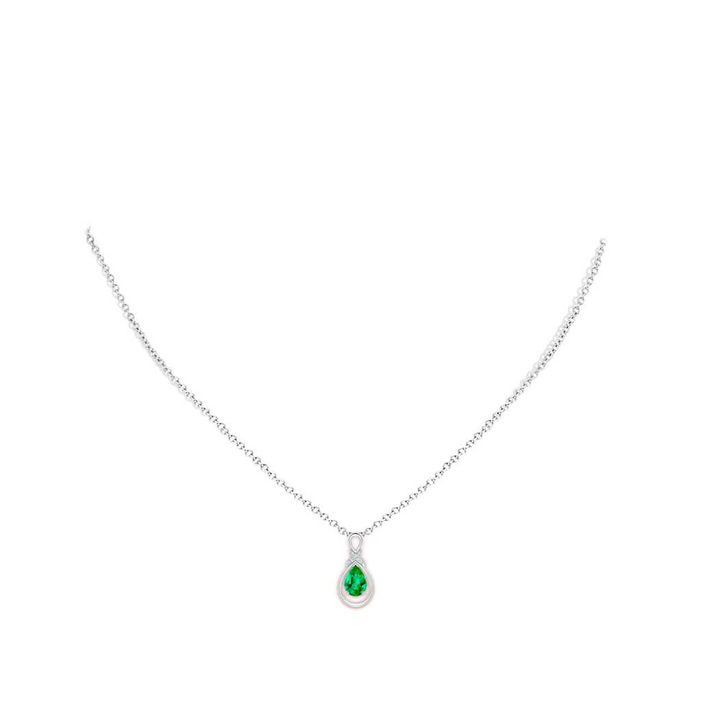 7x5mm AAA Emerald Infinity Pendant with Diamond 'X' Motif in White Gold pen