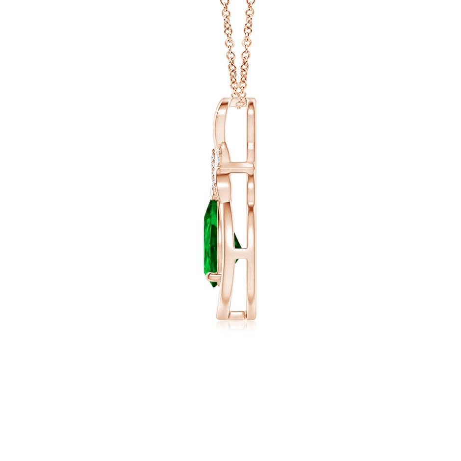 7x5mm AAAA Emerald Infinity Pendant with Diamond 'X' Motif in Rose Gold side 199