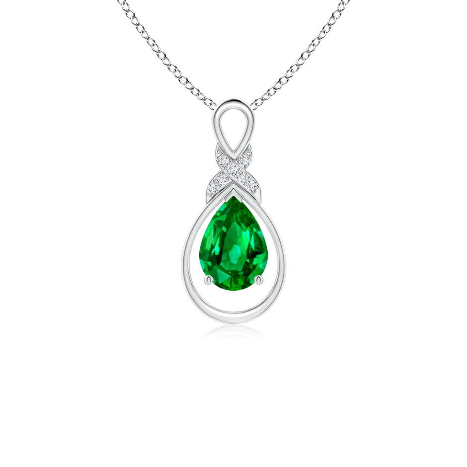 7x5mm AAAA Emerald Infinity Pendant with Diamond 'X' Motif in S999 Silver 