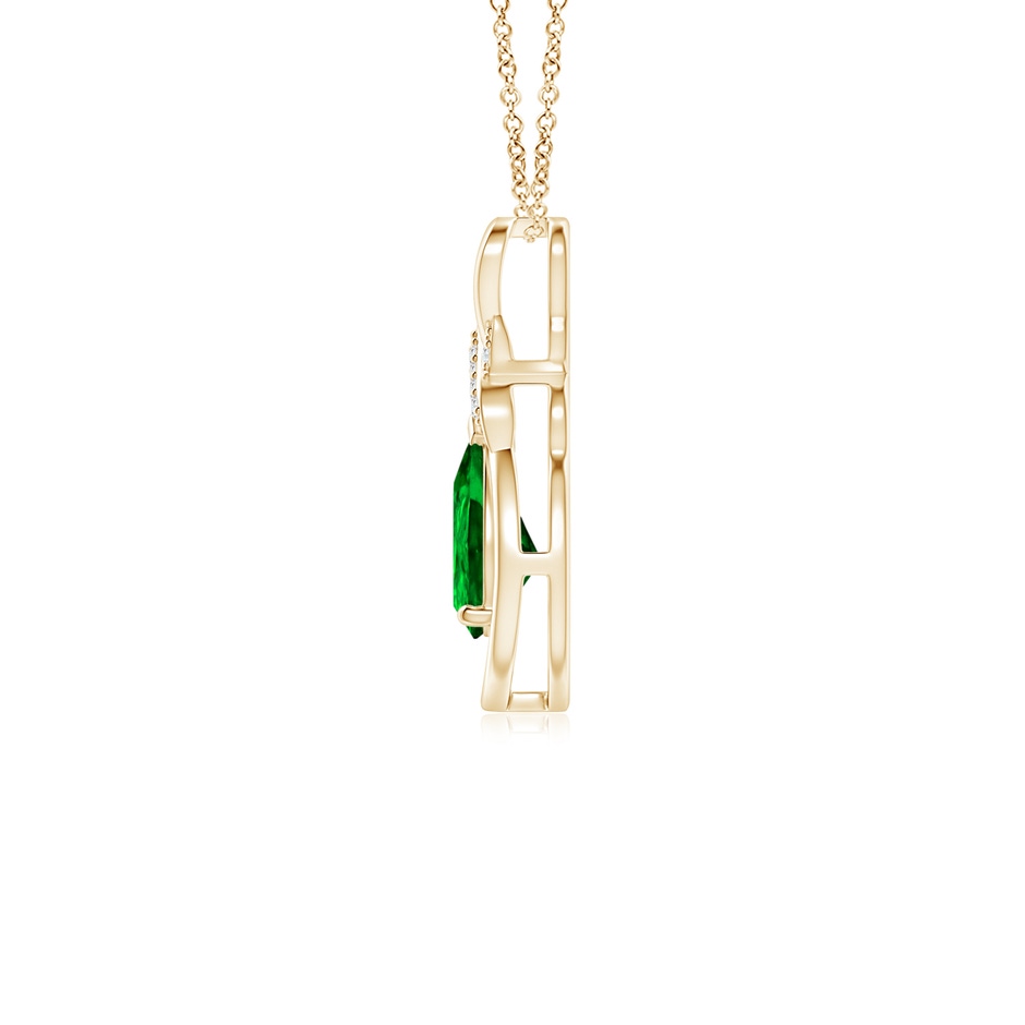7x5mm AAAA Emerald Infinity Pendant with Diamond 'X' Motif in Yellow Gold side 199