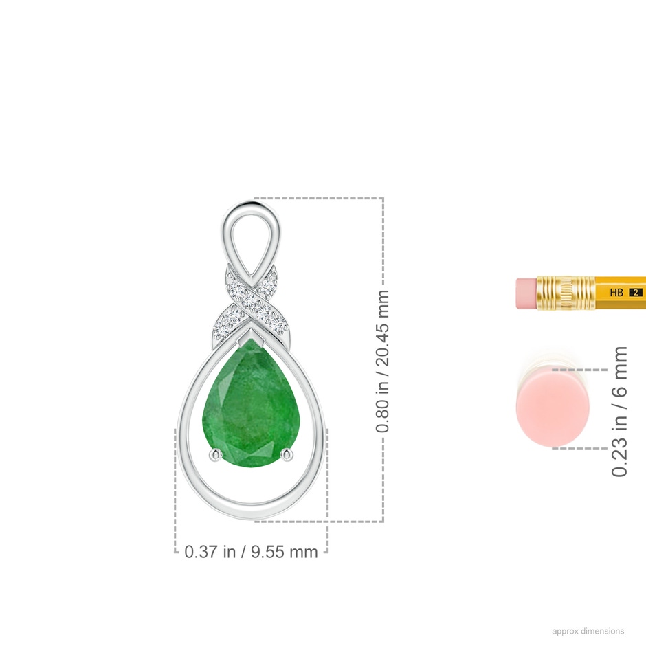8x6mm A Emerald Infinity Pendant with Diamond 'X' Motif in White Gold ruler