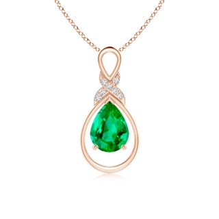 8x6mm AAA Emerald Infinity Pendant with Diamond 'X' Motif in Rose Gold