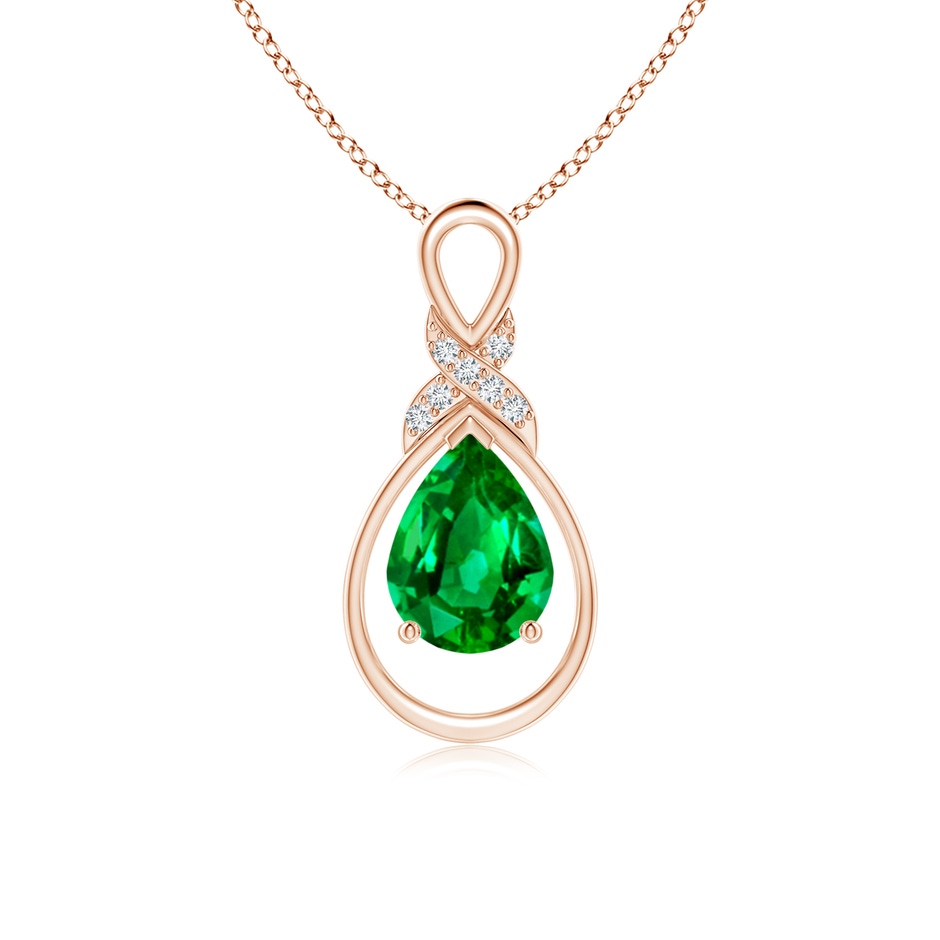 8x6mm AAAA Emerald Infinity Pendant with Diamond 'X' Motif in Rose Gold 