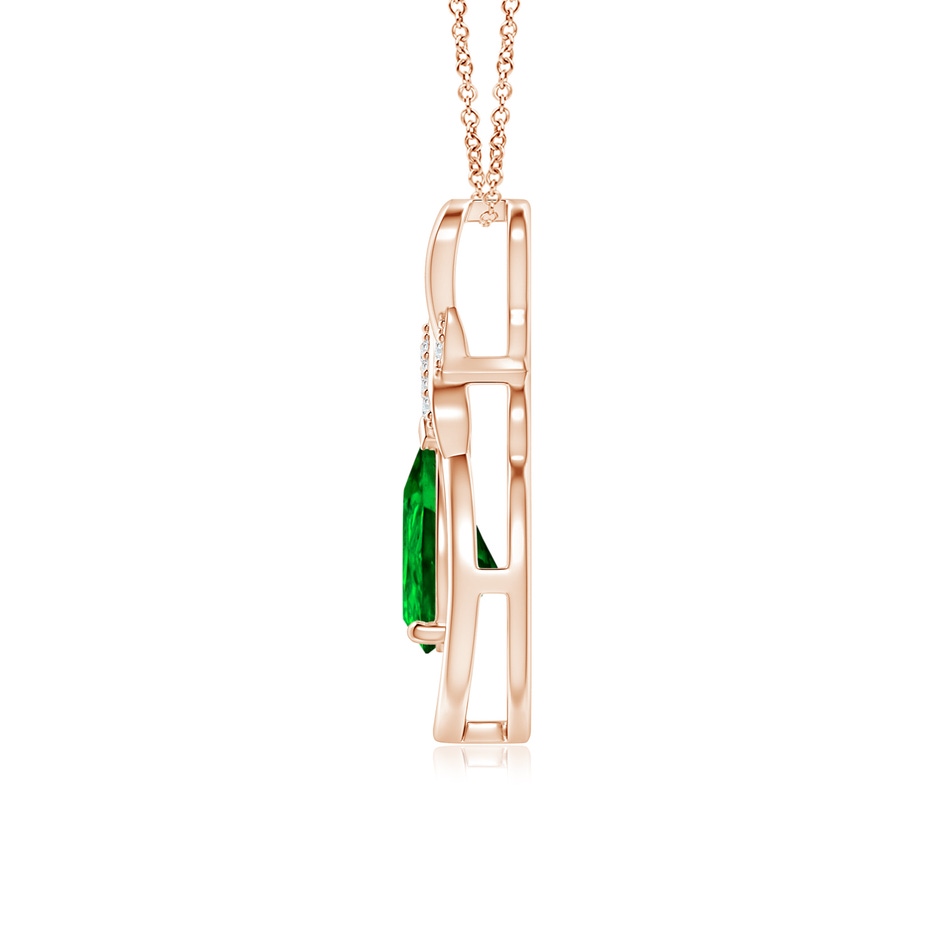 8x6mm AAAA Emerald Infinity Pendant with Diamond 'X' Motif in Rose Gold side 199