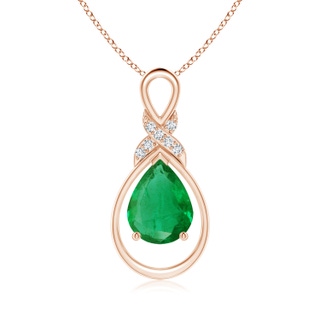 9x7mm AA Emerald Infinity Pendant with Diamond 'X' Motif in 18K Rose Gold