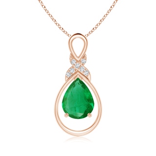 9x7mm AA Emerald Infinity Pendant with Diamond 'X' Motif in Rose Gold