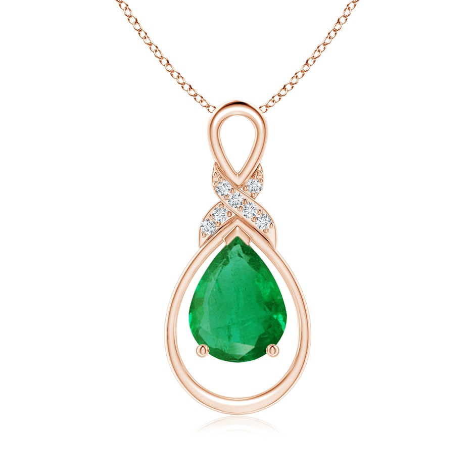 9x7mm AA Emerald Infinity Pendant with Diamond 'X' Motif in Rose Gold 