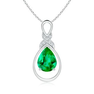 9x7mm AAA Emerald Infinity Pendant with Diamond 'X' Motif in S999 Silver