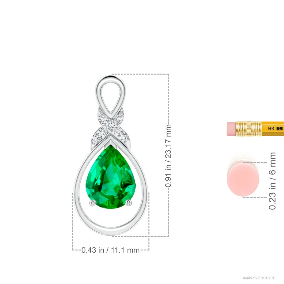 9x7mm AAA Emerald Infinity Pendant with Diamond 'X' Motif in S999 Silver ruler