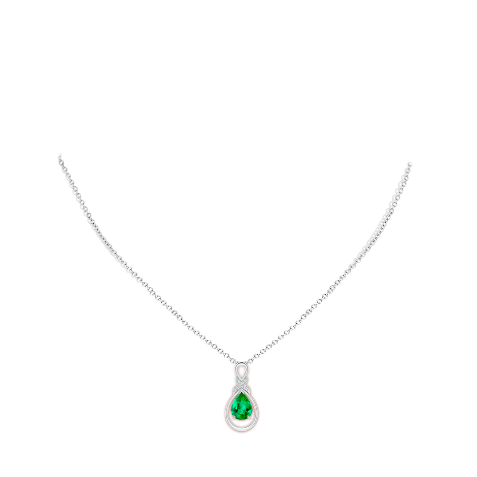 9x7mm AAA Emerald Infinity Pendant with Diamond 'X' Motif in S999 Silver pen